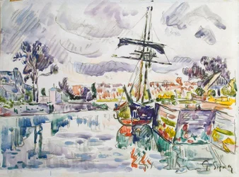 Velero en un muelle, años 1920