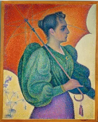 Mujer con paraguas (pintura sobre lienzo)