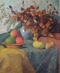 Naturaleza muerta de manzanas y hojas de otoño, 1910