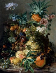 Bodegón de frutas y flores. Pintura de Paul Theodor van Brussel (1754-1795) Colección particular.