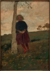 Niña junto al tronco de abedul (también: Niña junto al árbol)
