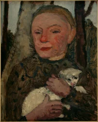 Niña con cordero (retrato de una niña con cordero en el brazo)