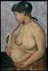 Madre con niño al pecho, semidesnudo