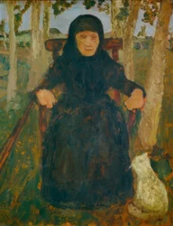 Anciana sentada con gato