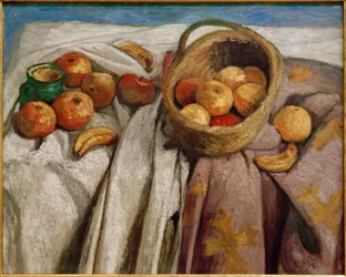 Naturaleza muerta con manzanas y plátanos