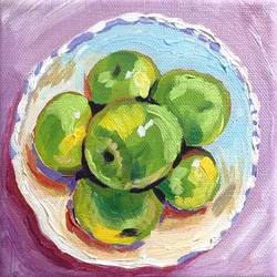 Naturaleza muerta con manzanas verdes