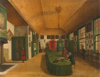 Interior de la sala de la sociedad "El arte se consigue trabajando" en Leide