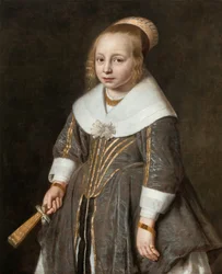 Retrato de una joven con un abanico en la mano