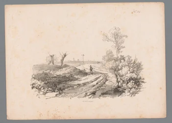 Paisaje con una figura con un bastón en un camino rural Estudios de paisaje de Paulus Lauters (título de la serie) Nouvelle suite de 40 études de paysages par P. Lauters (título de la serie)