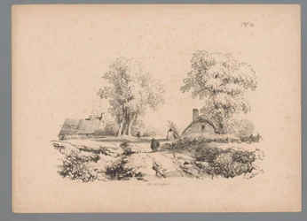 Paisaje con dos casas y dos figuras en un camino Estudios de paisaje de Paulus Lauters (título de la serie) Nouvelle suite de 40 études de paysages par P. Lauters (título de la serie)