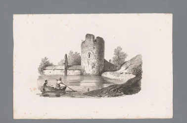 Dos figuras en un bote cerca de una ruina Principios de los paisajes (título de la serie) Principios de paysages (título de la serie)