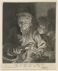 Anciana y niño con una vela