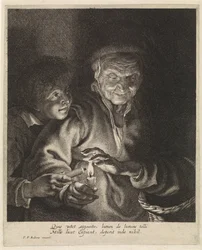 anciana y niño con velas