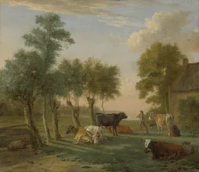 Vacas en un prado cerca de una granja, 1653