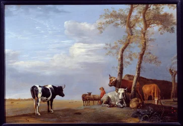Paisaje con campesino y animales