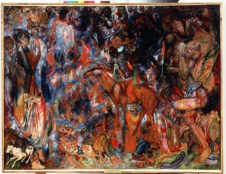 ""Composition au cavalier"" (Composición con un jinete) Peinture de Pavel Nikolayevich Filonov (1883-1941) sd. Museo Estatal Ruso, San Petersburgo