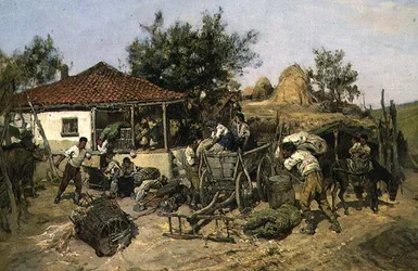 Campesinos Cargando un Carro