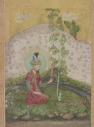 (detalle) de Humayun sentado en un paisaje, del álbum tardío de Shah Jahan, c.1650