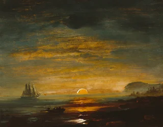 Paisaje costero con puesta de sol