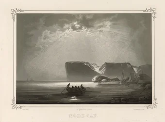 Nordcap. Ilustración del libro Norge fremstillet i Tegninger de Asbjørnsen, P.Chr. y publicado por Chr. Tønsberg (no, 1848)