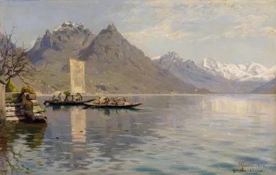 Luz del sol en el lago de Lugano