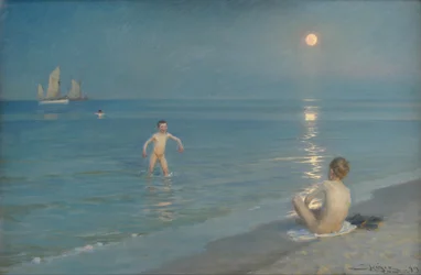 Niños bañándose en Skagen. Tarde de verano