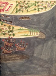 Sloane 197 f.182 Mapa de exploración de Surat, en el distrito de Gujarat de la India, ilustración de 