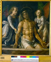 Cristo en la tumba entre dos ángeles
