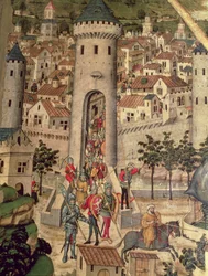 Retablo de San Jordi, detalle de la conquista de la ciudad de Mallorca por el ejército de Jaime I