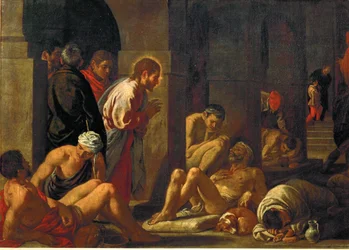 Jesús cura al paralítico (pintura sobre lienzo)