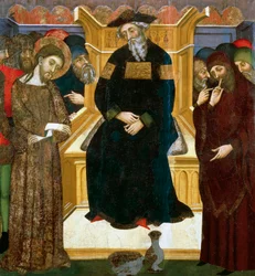 Cristo ante Pilatos, de Pedro Serra o Pere Serra (activo entre 1363 y 1399), pintura sobre madera.