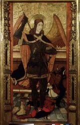 "El Arcángel Miguel pesando las almas de los muertos", pintura de Pedro Espalargues el Joven (siglo XVI) Museo Pushkin, Moscú
