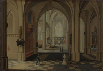 Interior de una iglesia gótica imaginaria, mirando al este
