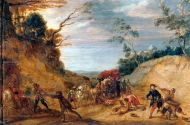Ataque de bandidos a una diligencia (óleo sobre lienzo)
