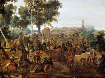 Ataque a una columna de suministros durante la Guerra de los Treinta Años (óleo sobre lienzo)