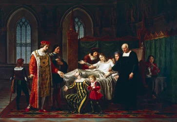 Carlos VIII reuniéndose con el moribundo Gian Galeazzo Sforza en Pavía