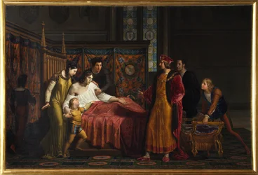 Carlos VIII visitando al moribundo Gian Galeazzo Sforza en el Castillo de Pavía