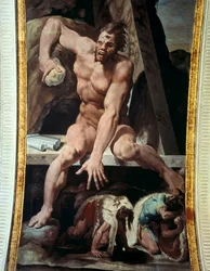 Ulises y sus compañeros huyen de la guarida de Polifemo