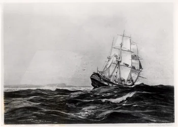 El Endeavour en el mar, 1900, grabado por Lowy