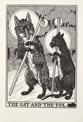 El gato y el zorro, de las Fábulas de Fontaine, pub. 1905