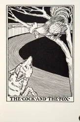El Gallo y el Zorro, de las Fábulas de Fontaine, pub. 1905