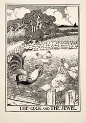 El gallo y la joya, de Cien fábulas de Esopo, pub.1903