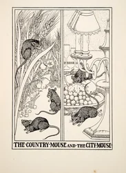 El ratón de campo y el ratón de ciudad, de Cien fábulas de Esopo, pub.1903