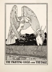 Los gallos de pelea y el águila, de Cien fábulas de Esopo, pub.1903