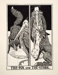 El zorro y la cigüeña, de Cien fábulas de Esopo, pub.1903