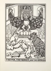 El zorro, el mono y los animales, de las Fábulas de Fontaine, publicado en 1905