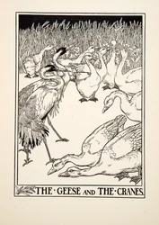 Los Gansos y las Grullas, de Cien Fábulas de Esopo, pub.1903