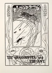 La cigarra y la hormiga, de Fábulas de Fontaine, pub. 1905