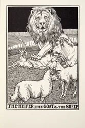 La ternera, la cabra y la oveja, de Fábulas de Fontaine, pub. 1905