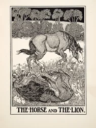 El caballo y el león, de Cien fábulas de Esopo, publicado en 1903